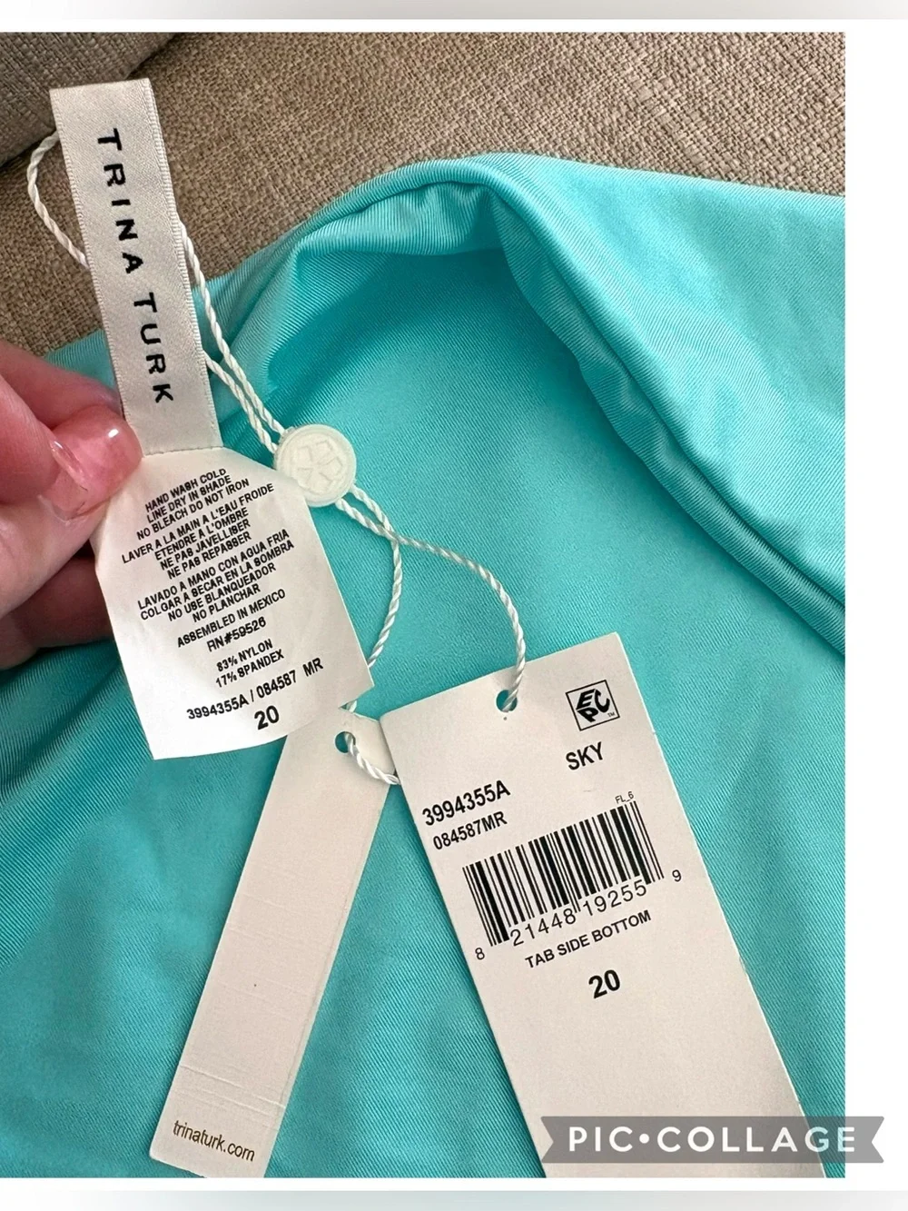 NWT Trina Turk Monaco Bikini Bottom Size 20 Aqua Blue Side Tab